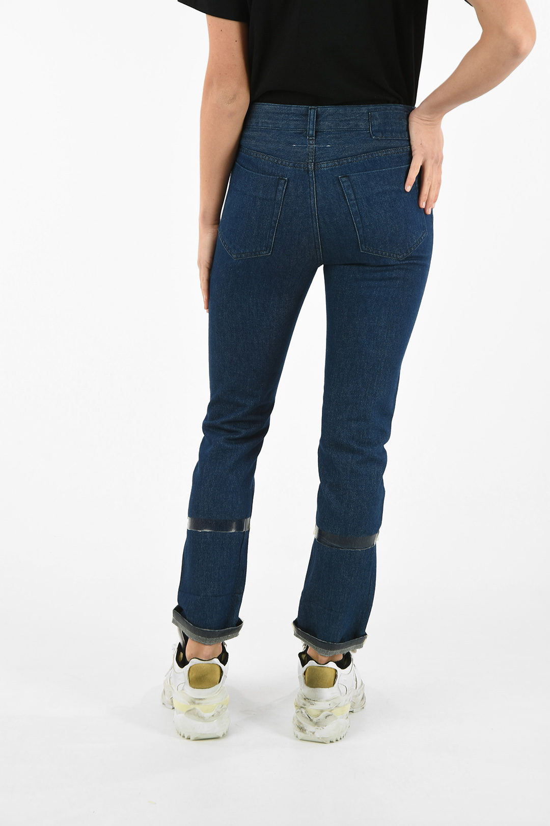 tapered fit mid rise jeans